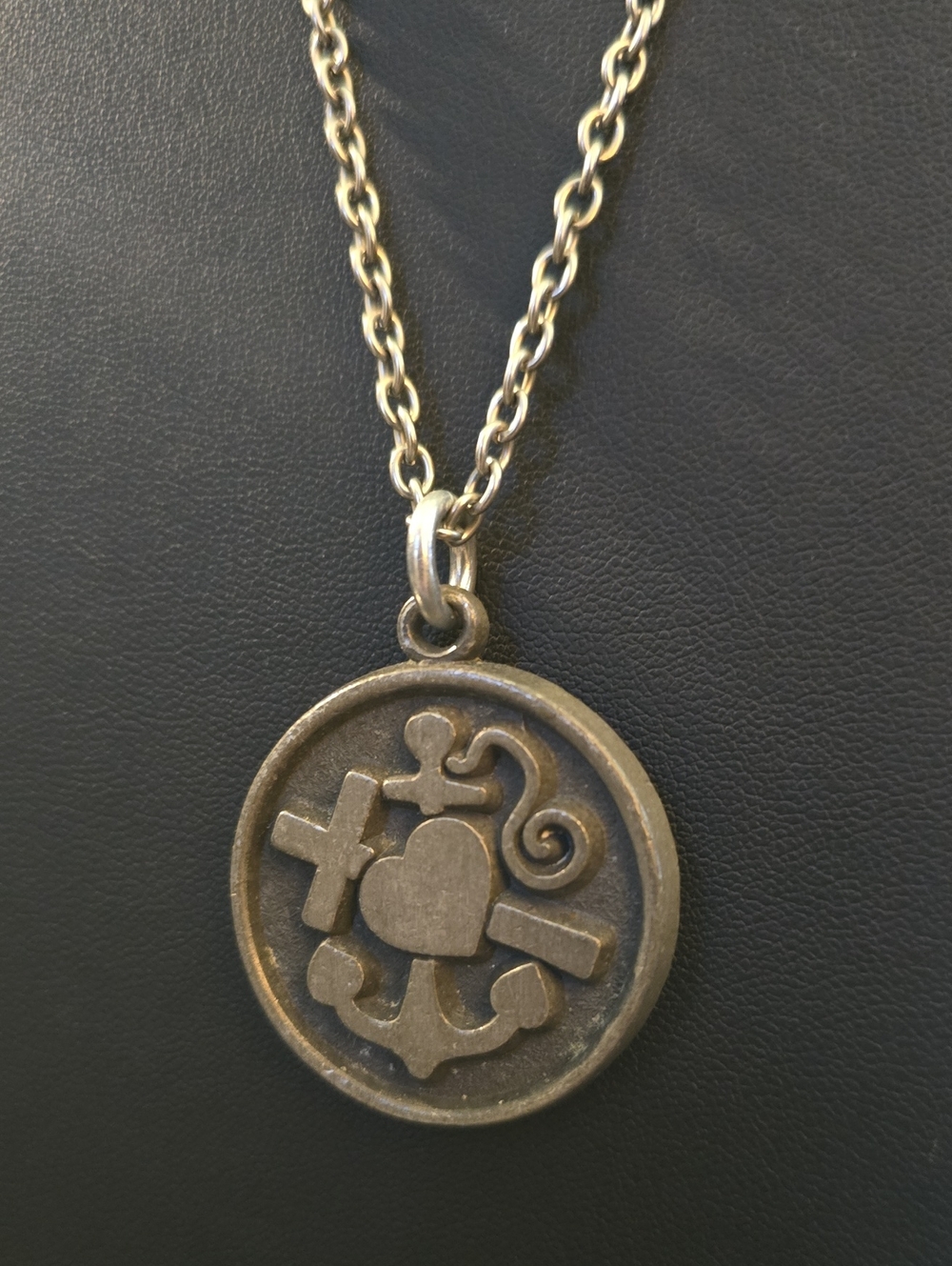 Vintage Rune Tennesmed Sweden Pewter Faith Hope Charity Medallion Pendant